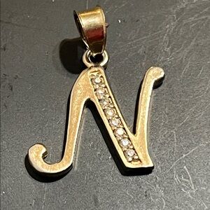 Gold Initial 'N' Pendant with Crystals